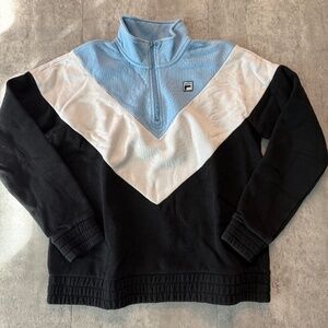Fila Mens Vintage Colorblock Quarter Zip Pullover Sweatshirt Blue White L